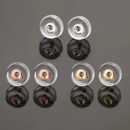 Miniatura 4 de 3 pares de respaldos de arete de silicona tricolor de repuesto Cómodos respaldos de arete de goma para tachuelas Respaldos de arete planos