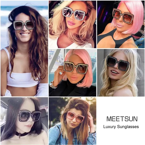 Miniatura 2 de MEETSUN Elton Square Rhinestone Sunglasses Oversized Bling for Women with Diamond Frames 70s Retro for Beach & Disco