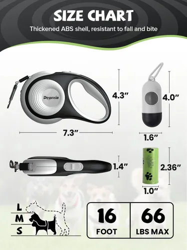 Correa retráctil para perro con linterna LED, correa para perro 3 en 1 retráctil para perros pequeños y medianos de hasta 66 libras, 16 pies, mango