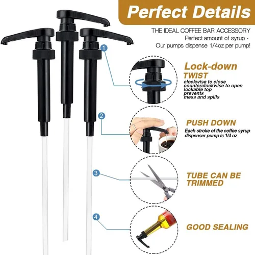 Miniatura 2 de 25 paquetes de dispensador de bomba de jarabe de café negro, compatible con botellas de 750 ml, ideal para mezclas de bebidas en casa y en la barra