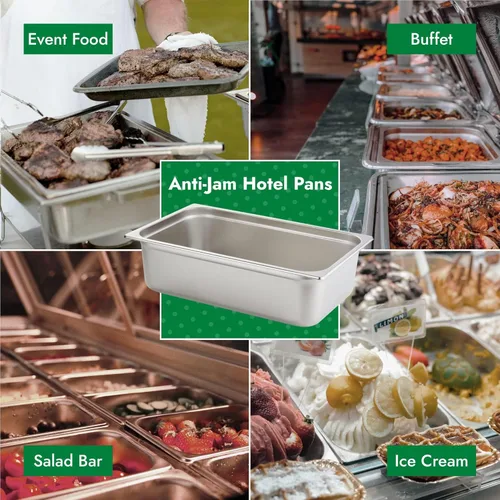Miniatura 6 de HECMAC Paquete de 6 Bandejas de Hotel Anti-Atasco, Tamaño Completo de 6 Pulgadas de Profundidad, Bandeja Comercial de Acero Inoxidable para Mesa