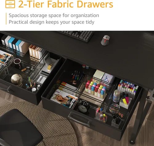 Miniatura 6 de DLisiting - Escritorio para computadora con cajones de tela para oficina en casa, dormitorio, escritorio pequeño de 40 pulgadas para juegos con 2