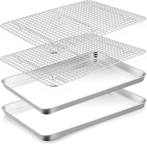 Miniatura 9 de TeamFar - Juego de bandeja para mini horno tostador con estante, 9 x 7 x 1 pulgada de acero inoxidable con rejilla para hornear, asar y enfriar, sin