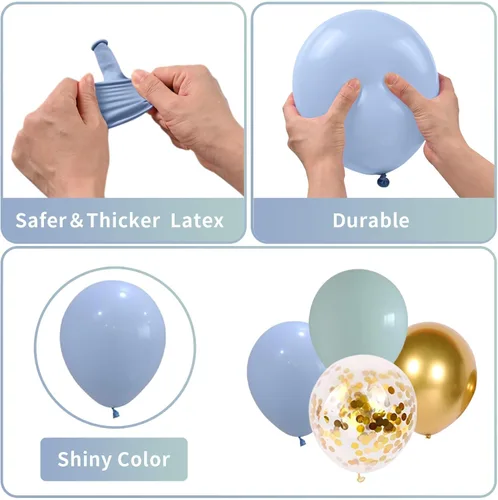 Miniatura 5 de Globos azules y verdes, juego de 60 globos azul claro verde menta con confeti dorado y globos dorados metálicos, globos pasteles azul bebé verde