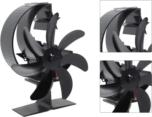 Miniatura 5 de Hilitand Ventilador de estufa de 7 aspas, ventilador de estufa de leña, modelo luna, ventiladores superiores para estufa de leña (negro)