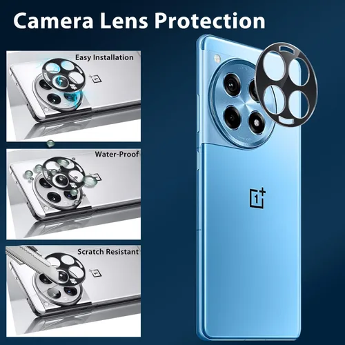 Miniatura 2 de Paquete de 2+2 protectores de pantalla de vidrio templado para OnePlus 12R + protector de lente de cámara, película de vidrio templado curvado 3D
