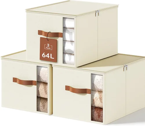 Miniatura 9 de Contenedores de almacenamiento de ropa con marcos resistentes, caja organizadora de ropa de tela plegable para mudanza, cubo de almacenamiento