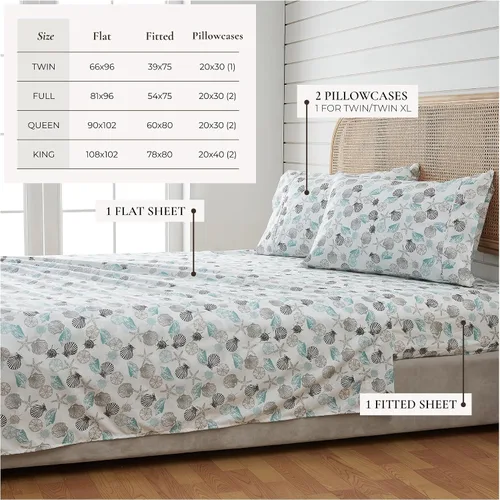 Miniatura 5 de Great Bay Home - Juego de sábanas King de microfibra costera de 4 piezas - Sábanas ultra suaves con estampado náutico - Sábanas y fundas de almohada