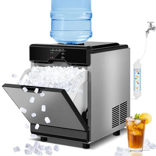 Máquina de Hielo Nugget para Encimera con Opciones de Doble Entrada de Agua, Máquina de Hielo Columnar de 60 Libras/24H con Autolimpieza, Máquina de