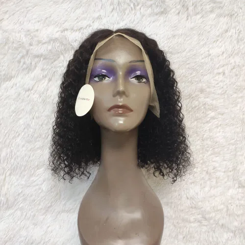Miniatura 2 de Pelucas de cabello humano rizado rizado de 13 x 4 pulgadas con encaje frontal de oreja a oreja para mujeres, 1B, 8 pulgadas, corto, sin pegamento