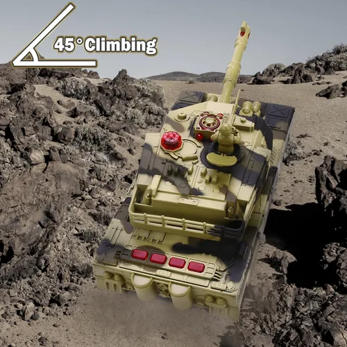 Miniatura 5 de Tanque a control remoto 1:28 para niños de 6 a 12 años, tanque militar de control remoto de 7 canales de 2.4 GHz con soldados de juguete, luces