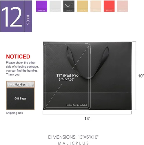 Miniatura 2 de 12 bolsas de regalo grandes de 13 x 5 x 10 pulgadas, bolsas de regalo grandes color negro mate con asas para el día de Acción de Gracias y todas