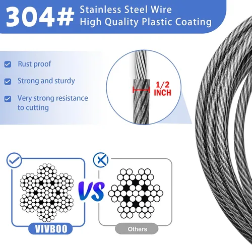 Miniatura 4 de Candado de Seguridad de Cable de Acero de 1/2 Pulgada de Alta Resistencia con Bucles 4FT/6FT/8FT/10FT para Bicicleta, Candado de Cadena de Cable