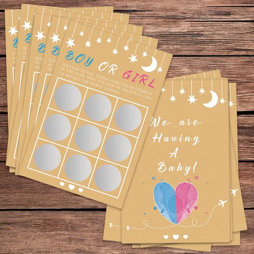 Miniatura 7 de Its a Boy Tic Tac Toe Board Reveal Género Scratch Off Scratcher Tarjetas de boletos de lotería Tarjetas de Anuncio de Género de Doble Cara Family