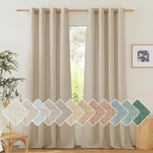 Miniatura 182 de NICETOWN Cortinas de lino natural con textura de lino para dormitorio, mezcla de lino rústica con ojales en la parte superior, semitransparentes