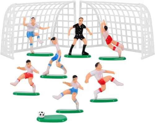 UPKOCH Decoraciones para pastel de fútbol – 2 goles, 6 jugadores, 1 árbitro, figuras de fútbol en miniatura para cumpleaños de niños, fiesta