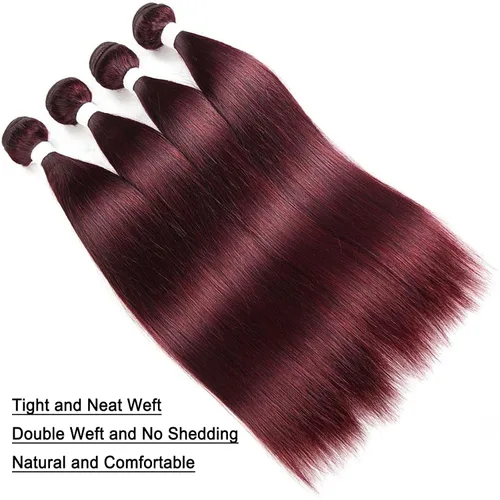 Miniatura 5 de REMY HAIR paquetes de cabello humano lacio 99J Borgoña paquetes 1 paquete 14 pulgadas 100% cabello humano