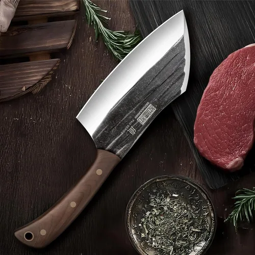 Miniatura 6 de HOSHANHO - Cuchillo de carnicero de 6 pulgadas forjado a mano, cuchillo para carne y vegetales, cuchillo de carnicero de tajo completo para corte