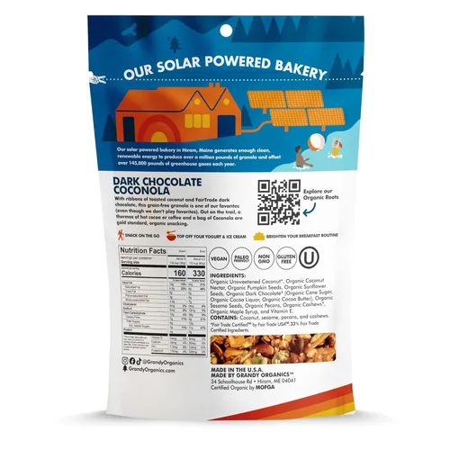 Miniatura 8 de Grandy Organics Chocolate oscuro y coconola - Granola orgánica certificada sin cereales - 0.27 oz de proteína - Sin gluten, sin OMG, vegano y paleo