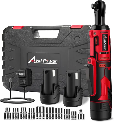 AVID POWER Llave de trinquete eléctrica inalámbrica de 3/8", 44.2 pies-libras Kit de llave de trinquete eléctrica de 12V con dos baterías de 2.0Ah,