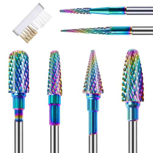 Rolokit Juego de 6 brocas para uñas con cepillo de limpieza, brocas profesionales de carburo de tungsteno de 3/32 pulgadas, brocas para quitar