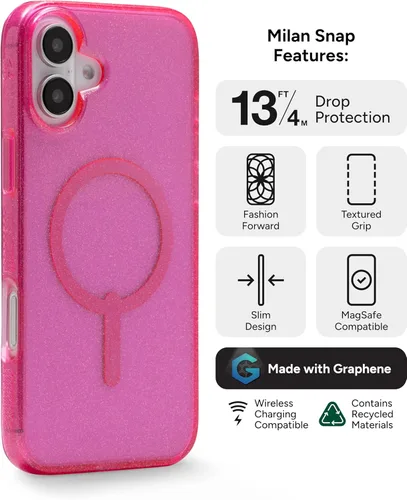Miniatura 3 de ZAGG Milan Snap Case - Funda para iPhone 16 Plus, purpurina rosa, compatible con MagSafe, protección contra caídas de 13 pies, materiales Destellos