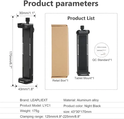 Miniatura 6 de Soporte para iPad de aleación de aluminio para trípode, compatible con iPad mini y tabletas de 5-8.8 pulgadas, tornillo de 1/4 pulgadas y liberación