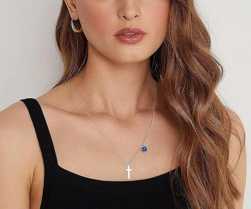 Miniatura 2 de AILAAILA Tiny Cross Necklace for Girls Heart Initial Necklace Heart Birthstone Necklace Letter Stainless Steel Pendant Jewelry First Communion