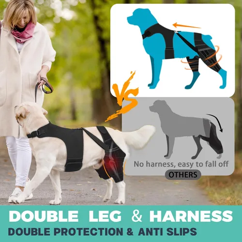 Miniatura 3 de Rodillera para perro para pierna trasera desgarrada, ajustable para pierna trasera con 4 estabilizadores, reduce el dolor, lesiones de ligamentos