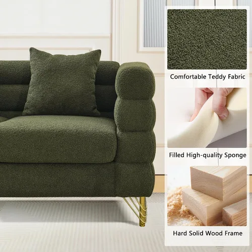 Miniatura 6 de mikibama Juego de sofá Teddy de lujo para sala de estar, muebles de decoración moderna sofá seccional, sofá de 3 plazas y loveseat con 5 almohadas