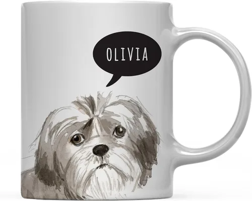 Andaz Press Taza de café personalizada de 11 onzas para perro, Shih Tzu Shorter Haired Up Close, paquete de 1 Shih Tzu pelo más corto personalizado