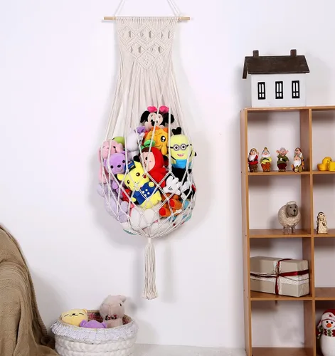 Miniatura 2 de Hamaca de animales de peluche, red para colgar en la pared para almacenamiento de animales de peluche, soporte de juguetes de macramé, exhibición