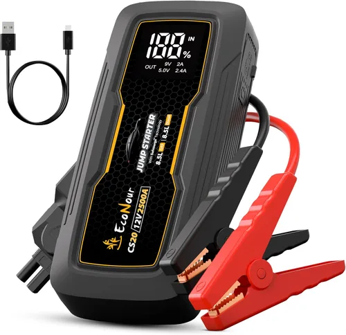 EcoNour Arrancador de Batería para Auto | Puente de Batería para Auto | Paquete de Arrancador Portátil de 2500 A con Cable de Carga | Ideal para