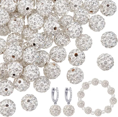 PH PandaHall 100 cuentas de diamantes de imitación blancos de 0.394 pulgadas (0.394 in) cuentas de arcilla blanca de polímero de cristal de arcilla