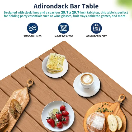 Miniatura 8 de nevilywood Adirondack - Juego de 5 sillas altas de bar, juego de 4 sillas de bar Adirondack con mesa, muebles de patio de polietileno de alta Teca