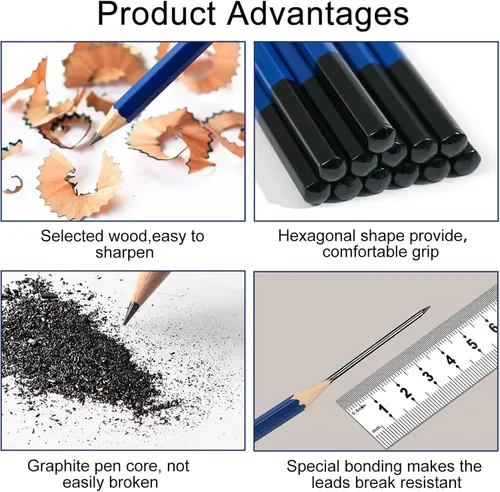 Miniatura 4 de Pro Pencils Juego de Dibujo y Bocetos de 14 piezas de Grafito (12B - 6H) Kit de Lápices Suaves Regalo Ideal para Arte de Dibujo, Bocetos, Sombreado