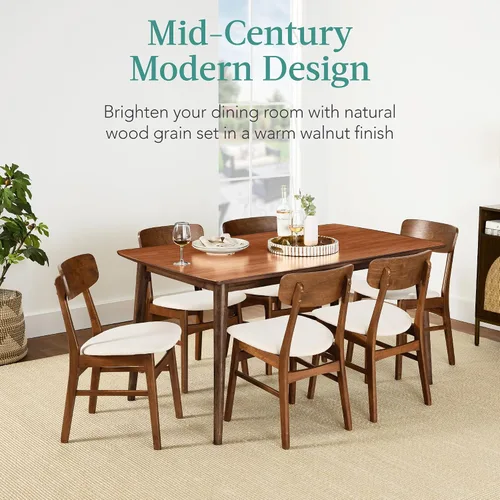 Miniatura 2 de Best Choice Products Juego de mesa de comedor de madera de 7 piezas, moderno de mediados de siglo, mesa de cocina con 6 sillas, cojines tapizados