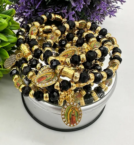 Miniatura 6 de RBN Pulsera de cuentas negras Virgen María con cuentas de protección de prosperidad buena suerte, pulsera de la Virgen María Color Negro Católica