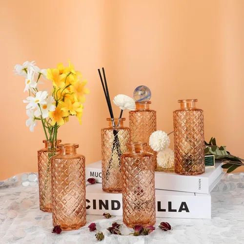 Miniatura 7 de Jarrón de cristal, botella de flores, jarrón pequeño, juego de 6, simple, sólido, para mamá o mujer, regalo elegante para el día del padre, Ámbar