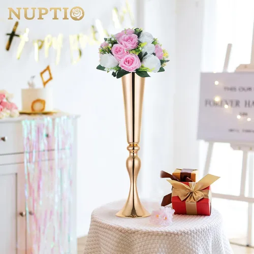 Miniatura 3 de NUPTIO Centros de mesa de flores para mesas de boda: arreglo de 6 piezas de flores artificiales rosas y blancas para bodas y fiestas - Rosas Rosa