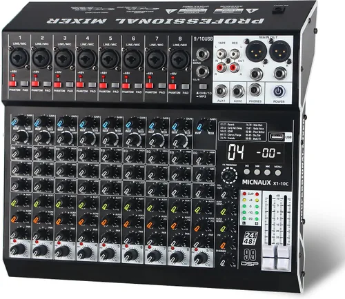 Miniatura 10 de Mezclador de audio de 4 canales, consola mezcladora de sonido profesional con 99 efectos DSP, mezclador de DJ pequeño con USB, Bluetooth, fuente