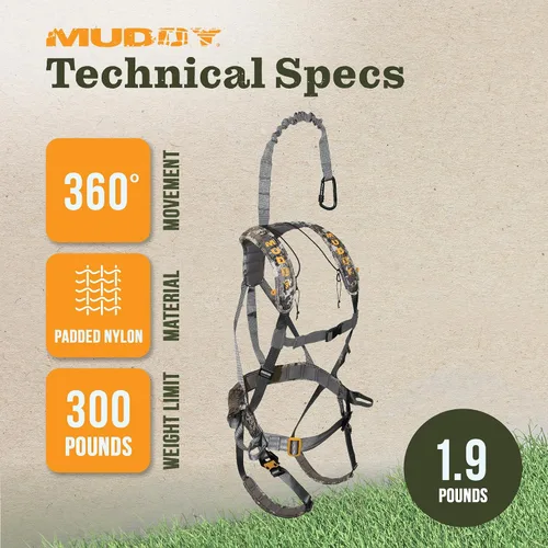 Miniatura 3 de Muddy Hunting Tree Stand Safety Systems Lightweight Padded Nylon Whitetail Deer Quick-Release Ambush Optifade Elevated II Harness