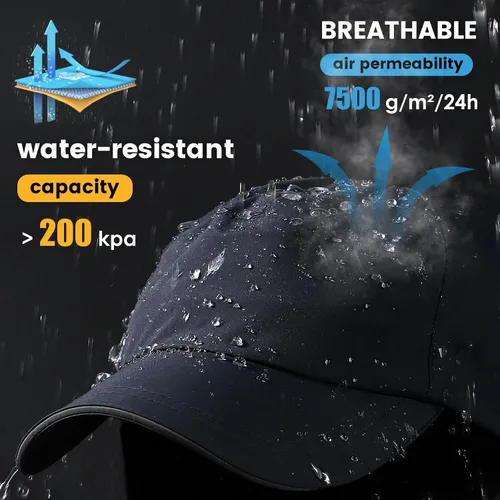 Miniatura 3 de Gorra de béisbol impermeable para hombre, sombrero de lluvia plegable para correr al aire libre, sombrero de pesca solar