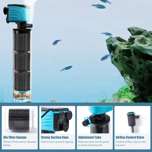 Miniatura 4 de Filtro interno para acuario, filtros mejorados para pecera de 100 a 300 galones, bomba susuradora sumergible de 660 GPH para tanques de tortugas