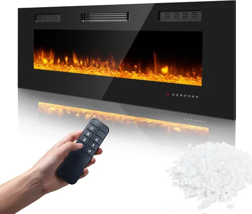 Miniatura 12 de Chimenea eléctrica de 36 pulgadas, chimenea eléctrica montada en la pared con control remoto y temporizador, chimeneas calefactoras de bajo ruido