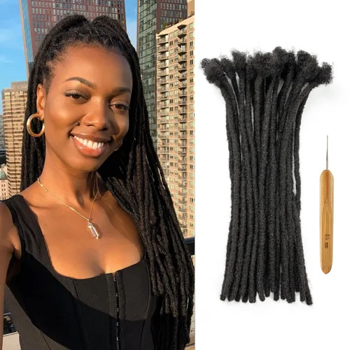 Miniatura 8 de Extensiones de rastas de cabello humano de 6 pulgadas de grosor, 10 hebras, extensiones de cabello humano real, negro natural para mujeres, hombres