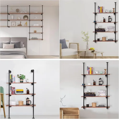 Miniatura 7 de Pynsseu Estante Industrial de Tubo de Hierro para Montaje en Pared, Estantería Abierta DIY de Granja, Estantes de Tubo para Cocina Baño, Librerías