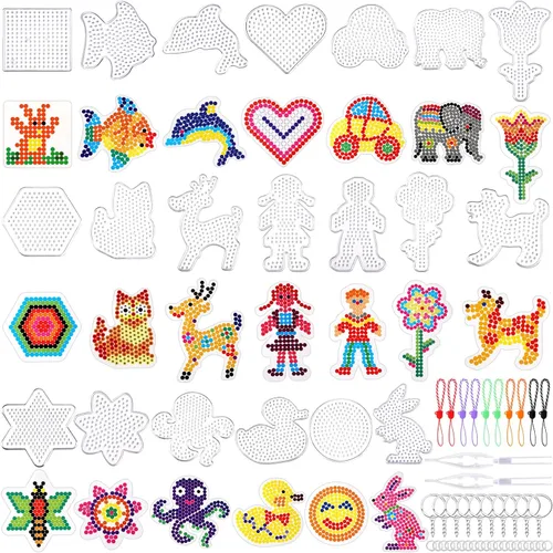 20 piezas de 5 mm de tableros de cuentas de fusibles, tableros de clavijas de plástico transparente con forma de animales, bandeja de manualidades