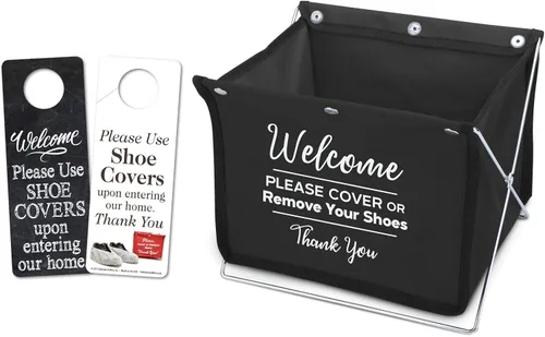 Mediz Soporte plegable para zapatos (negro) con bonificación: 1 colgador de puerta con diseños en el frente y en la parte posterior - Por favor, use