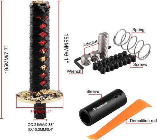 Miniatura 5 de RYANSTAR - Pomo de cambio automático de espada samurái, universal, compatible con bloqueo y botón, transmisión automática, katana, cambiador